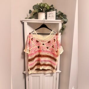 POL Multicolor Crochet Short Sleeve Top